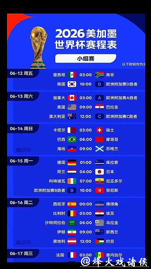 2026世界杯比赛时间表最新完整指南
